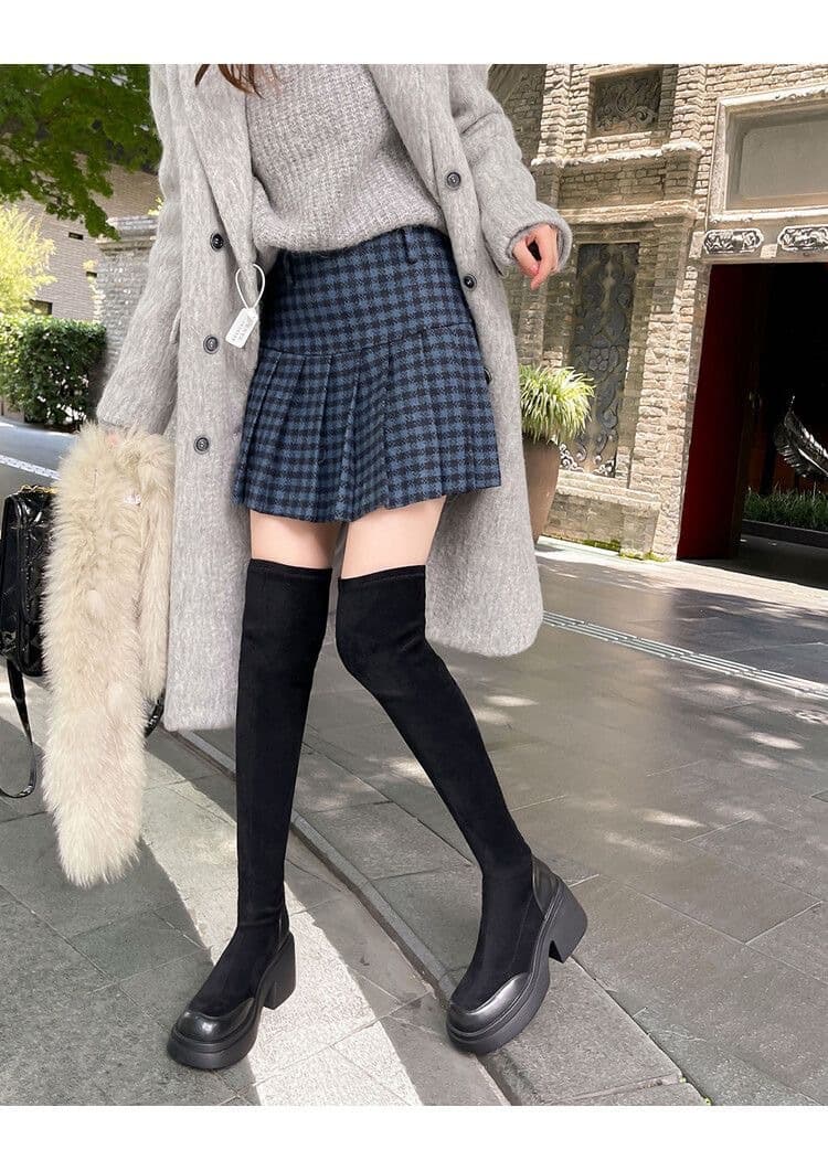 厚底　ブーツ ストレッチ美脚厚底ニーハイブーツ