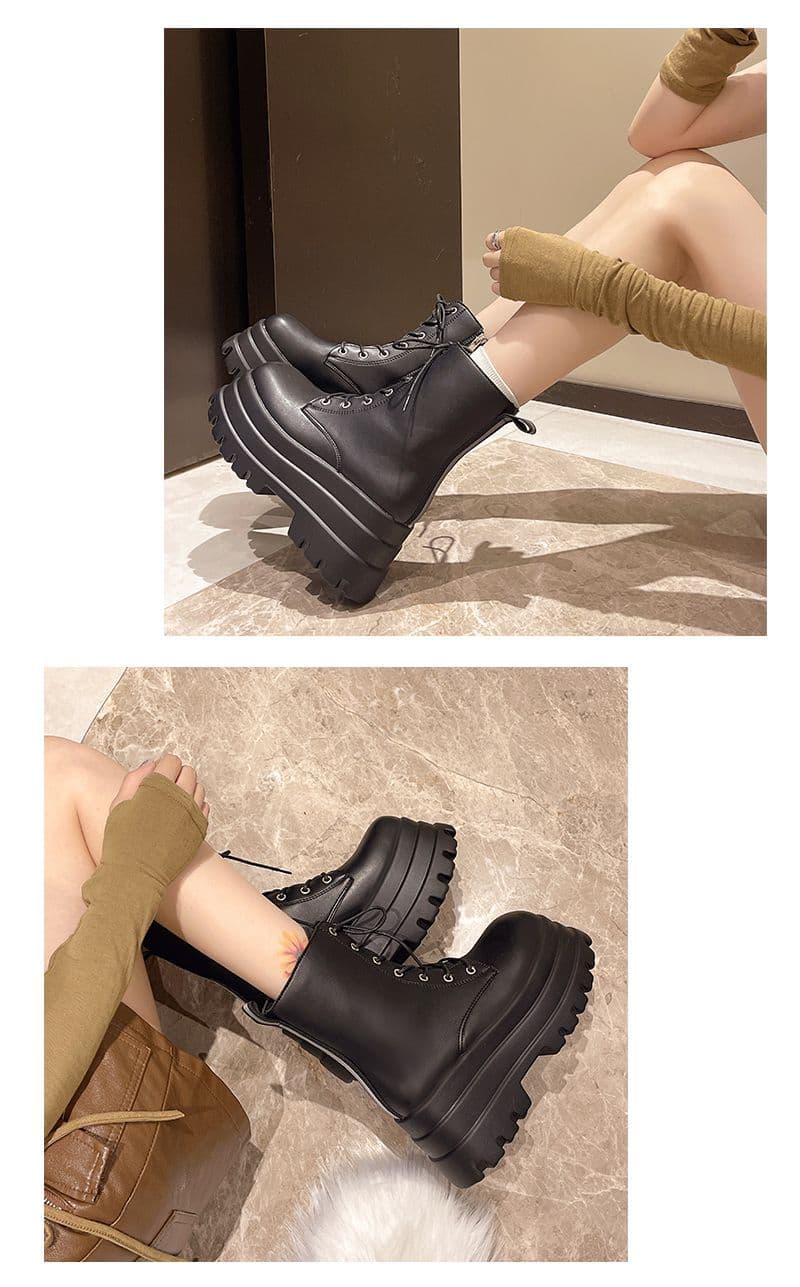 厚底　ブーツ モード系厚底ジッパーショートブーツ