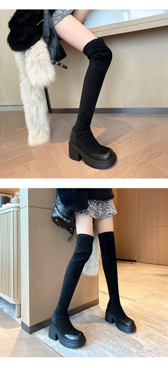 厚底　ブーツ ストレッチ美脚厚底ニーハイブーツ