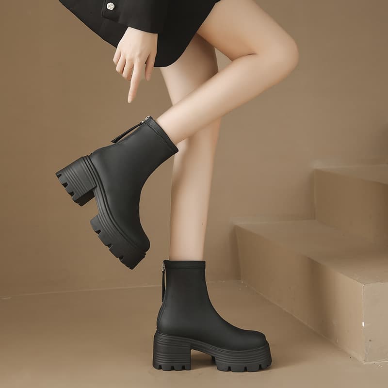 厚底　ブーツ シンプル厚底ジップブーツ