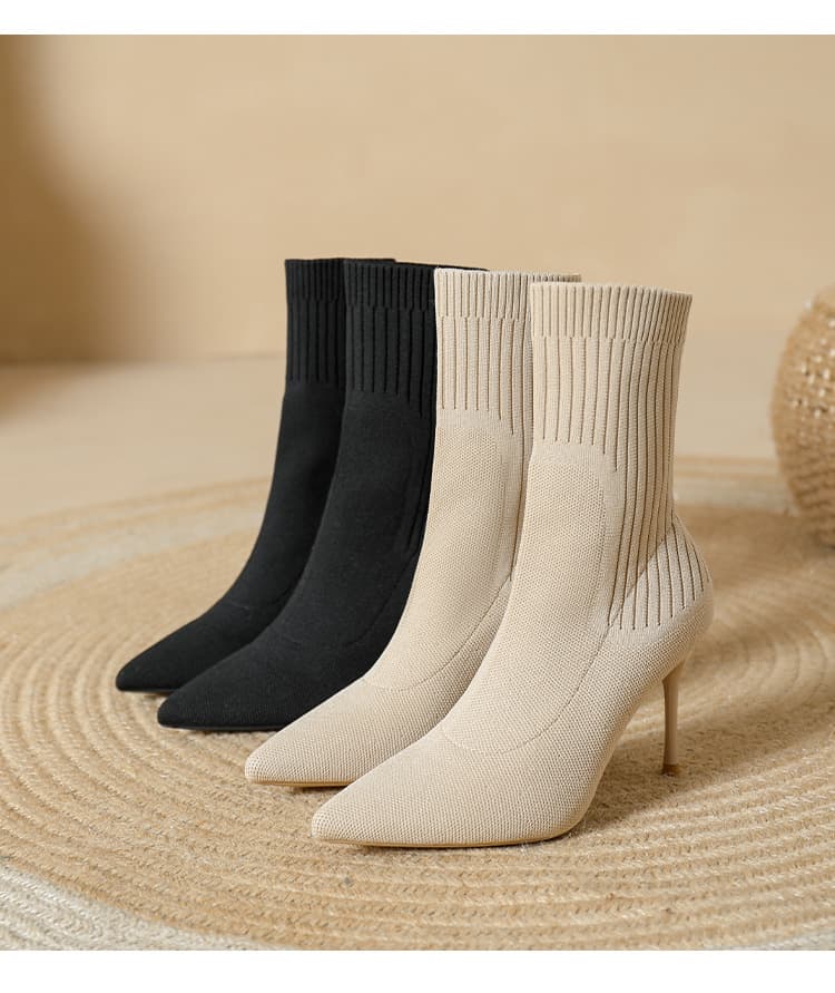 厚底　ブーツ 厚底　ブーツ 伸縮性リブ編みヒールショートブーツ