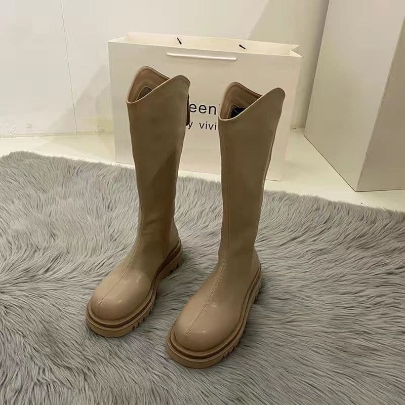 厚底　ブーツ すっきりシルエット厚底ロングブーツ