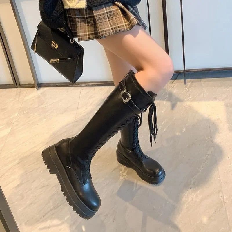 厚底　ブーツ 編み上げ厚底ショートブーツ