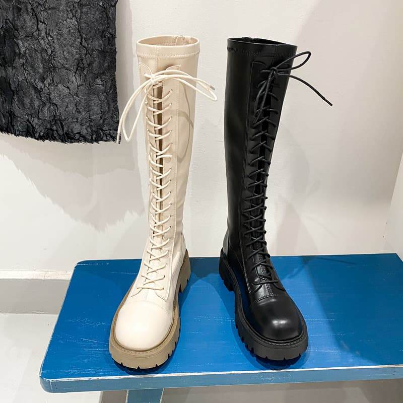 厚底　ブーツ レースアップ ロング厚底ブーツ