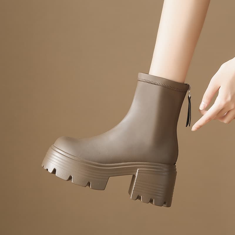 厚底　ブーツ シンプル厚底ジップブーツ