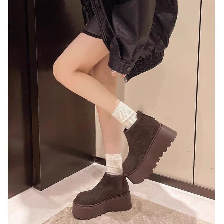 厚底　ブーツ もこもこ厚底ショートブーツ