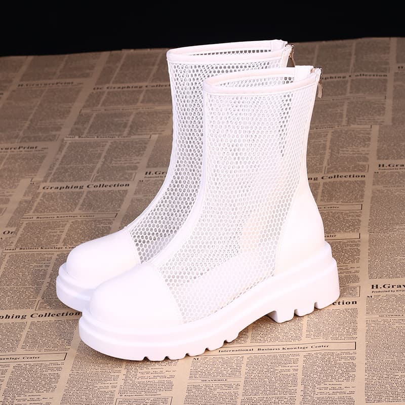 厚底　ブーツ 厚底　ブーツ メッシュ編み厚底ショートブーツ