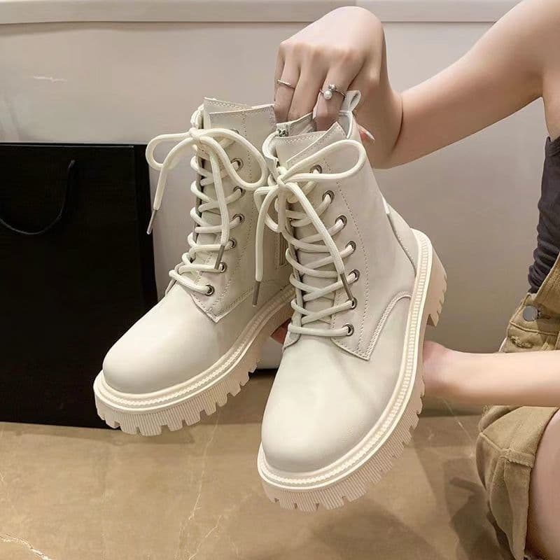 厚底　ブーツ ジッパー付きミリタリー厚底ショートブーツ