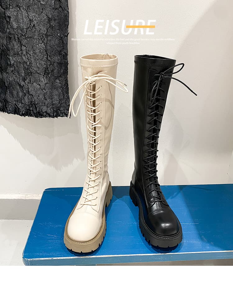 厚底　ブーツ レースアップ ロング厚底ブーツ