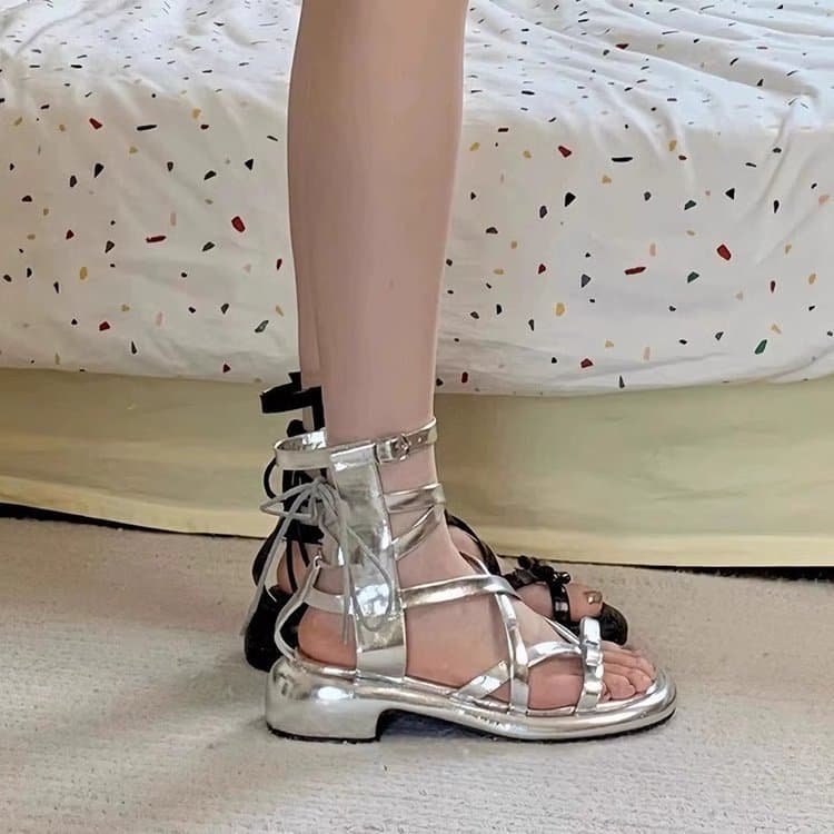 厚底　ブーツ クロス編みグラディエーターサンダル