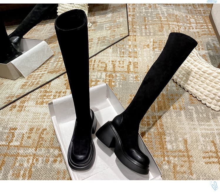 厚底　ブーツ ストレッチ美脚厚底ニーハイブーツ