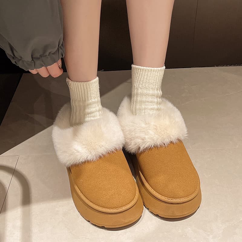 厚底　ブーツ もこもこファー付き厚底ムートンブーツ