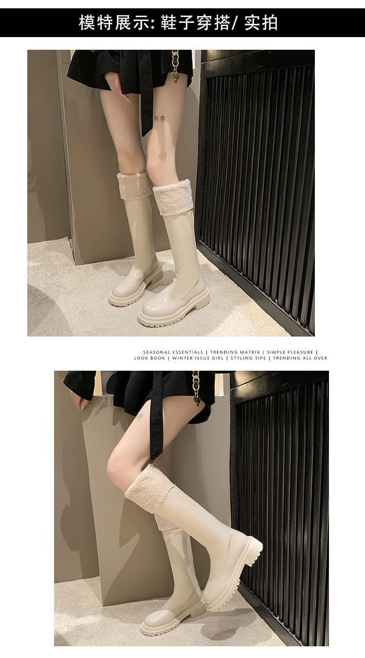 厚底　ブーツ もこもこファー付きロング厚底ブーツ