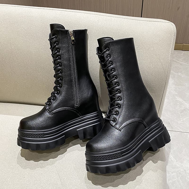 厚底 ブーツ トレンド厚底編み上げショートブーツ