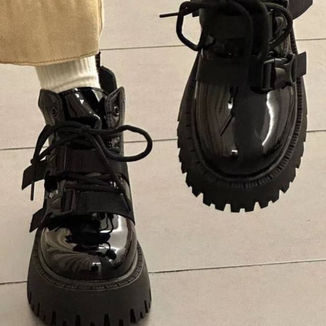 厚底 ブーツ トラッパー厚底ショートブーツ