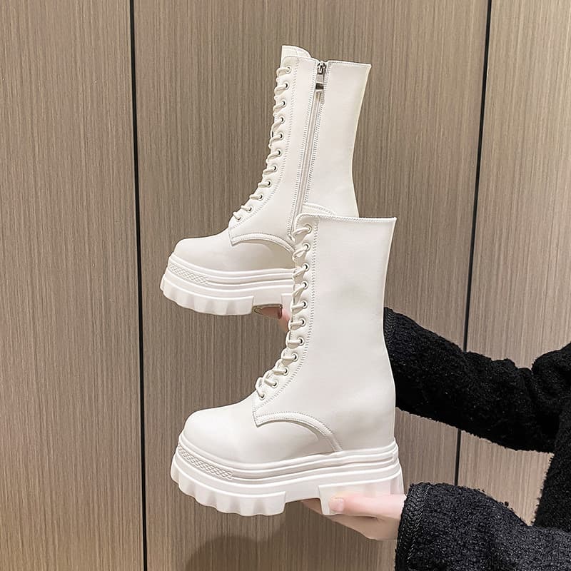 厚底 ブーツ トレンド厚底編み上げショートブーツ