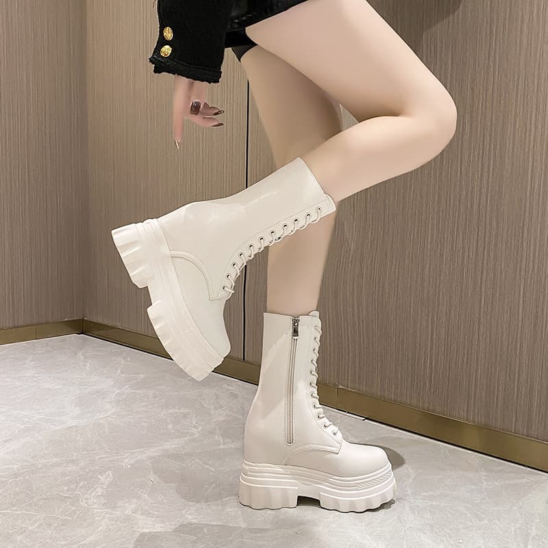 厚底 ブーツ トレンド厚底編み上げショートブーツ
