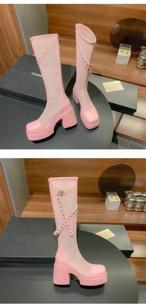 厚底 ブーツ 厚底 ブーツ メッシュ編み込み厚底ブーツサンダル